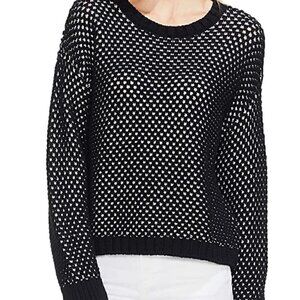Vince Camuto textured black white crew neck pullover sweater XS